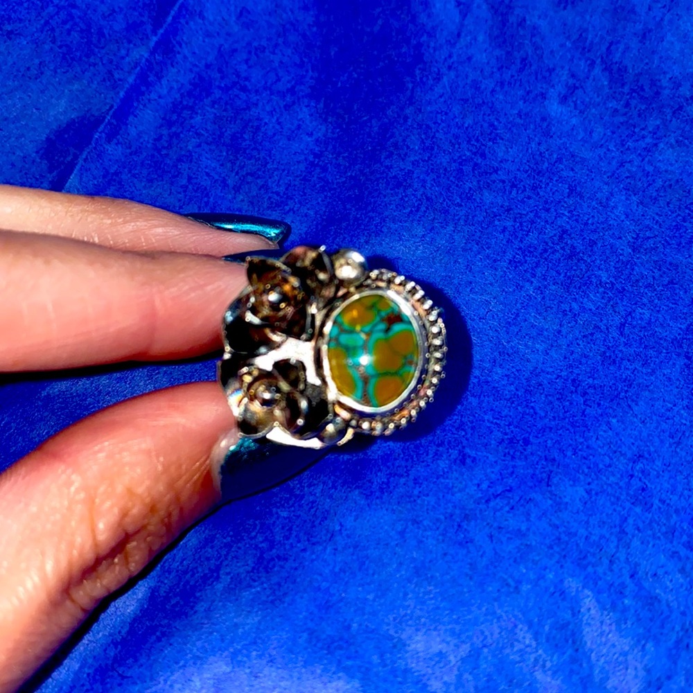 NWOT Polychrome Hubei Turquoise Floral Sterling Silver Ring